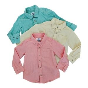 Bundle Old Navy  button down collared shirt yellow green peach 3T bundle cotton